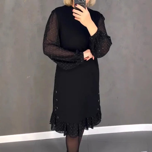 Dámské jednobarevné diamantové šaty s kulatým výstřihem