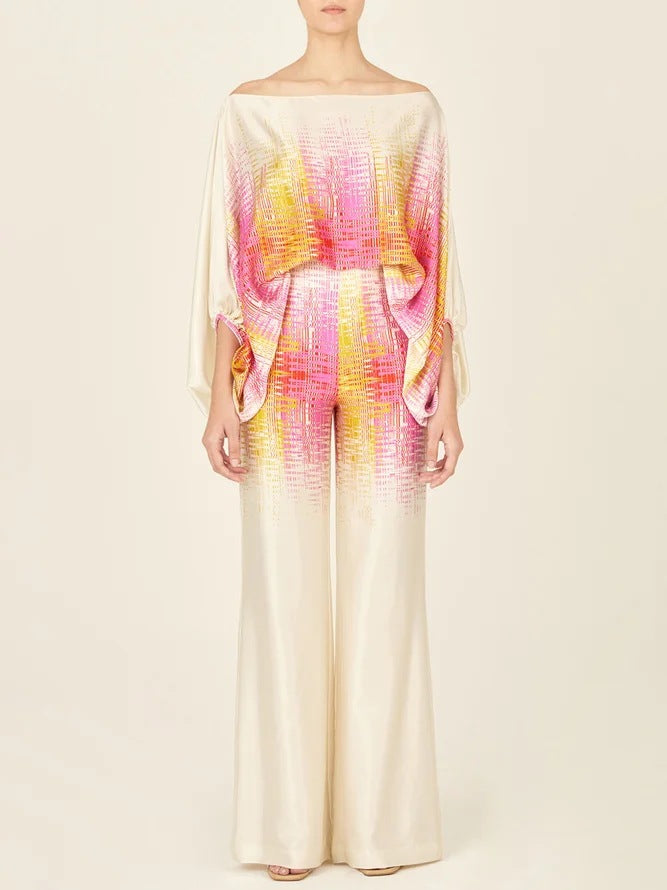 100% hedvábný oblek, 2 kusy (top + kalhoty)