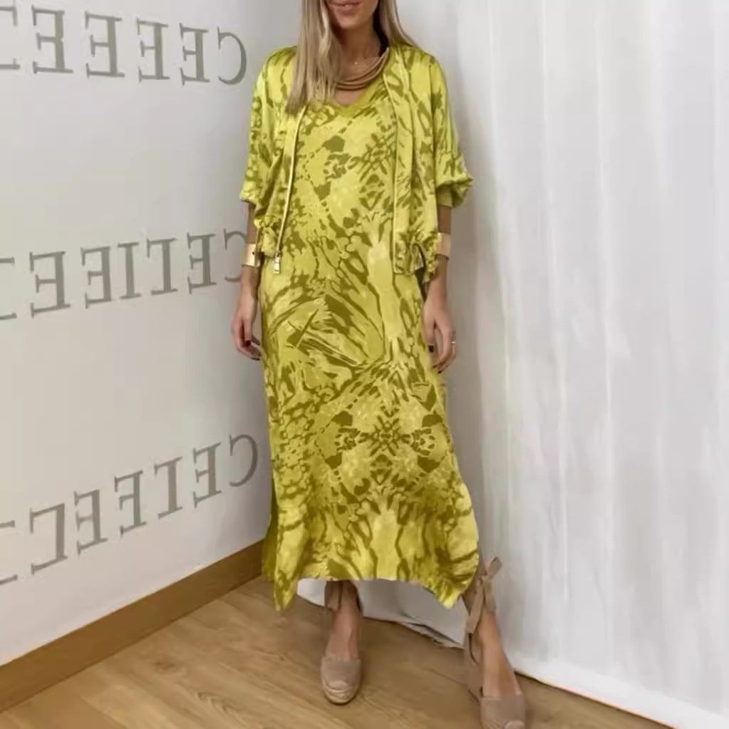 Dámské dvoudílné šaty pro ležérní vzory ze saténu