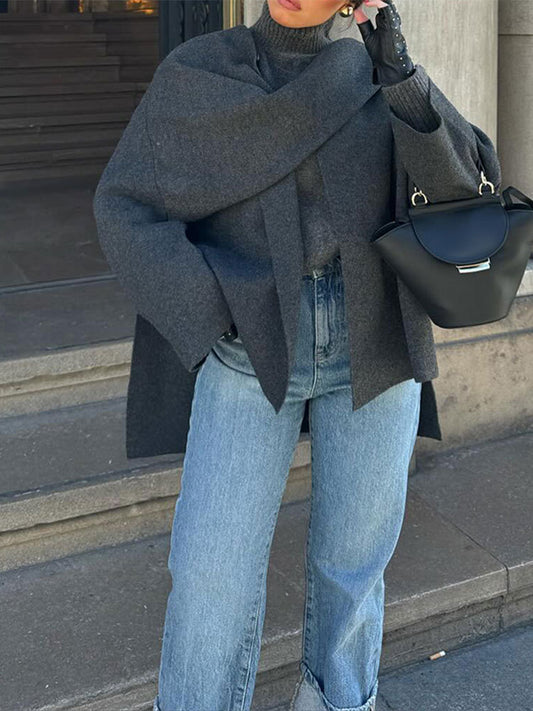 Módní vlněná bunda se šálovým límečkem z roku 2024