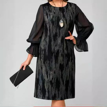 💃Dámské šaty s kulatým výstřihem a dlouhým rukávem s potiskem