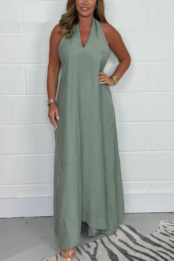 Dámské splývavé maxi šaty do T vzadu 2024