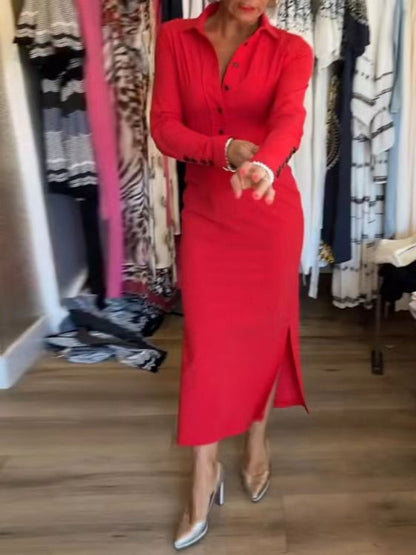 Dlouhé šaty s košilovým límečkem z polyesteru 2024