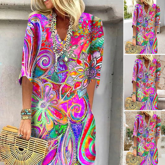 Potištěné šaty s loketními rukávy 2025