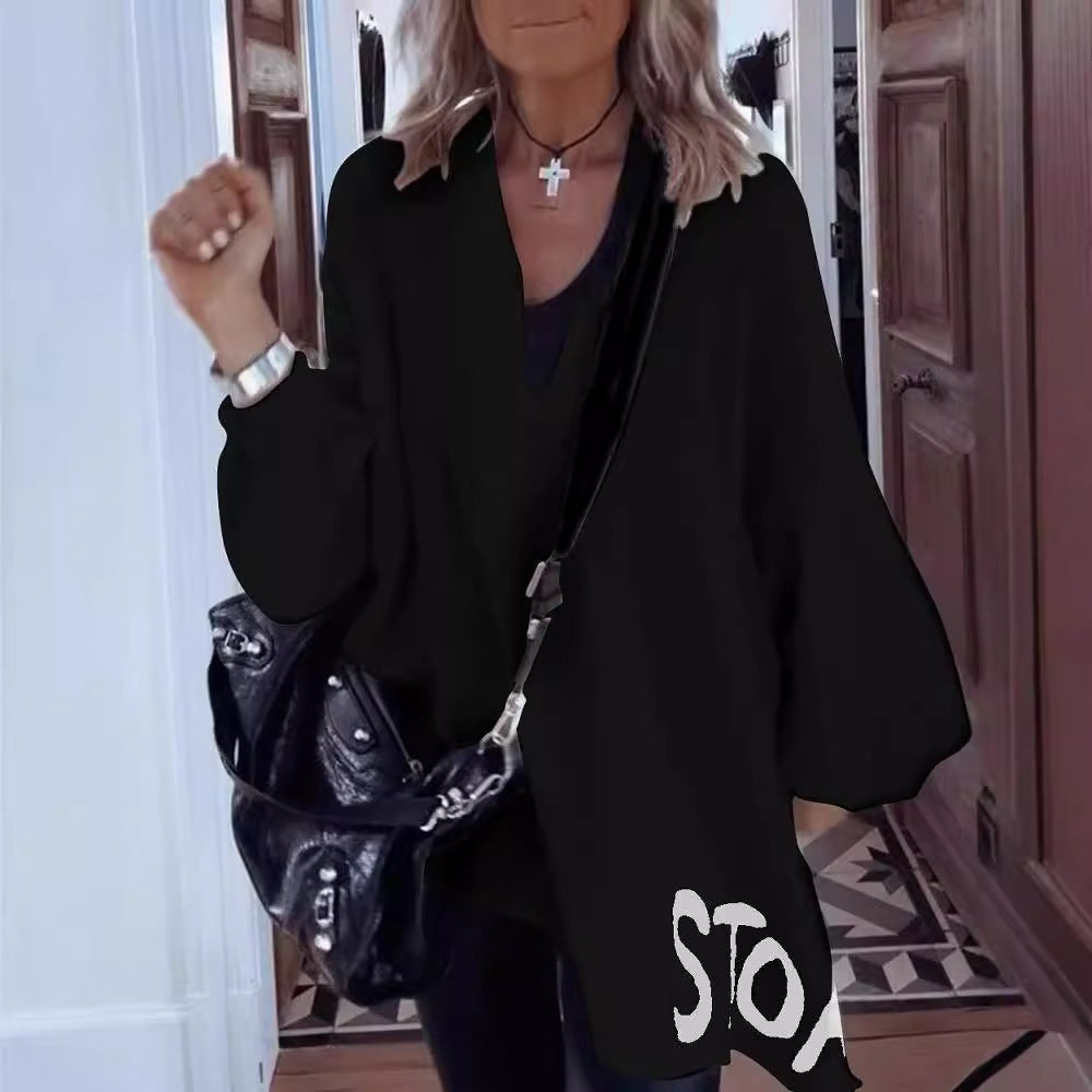 Ženski top od pamuka i lana s V-izrezom