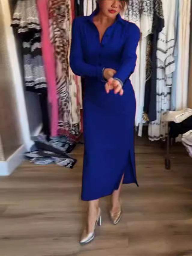 Dlouhé šaty s košilovým límečkem z polyesteru 2024