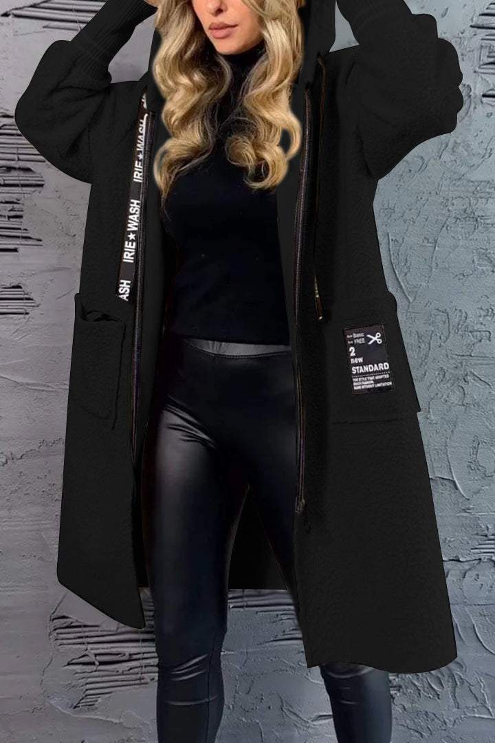 Dámský ležérní dlouhý kabát s kapucí