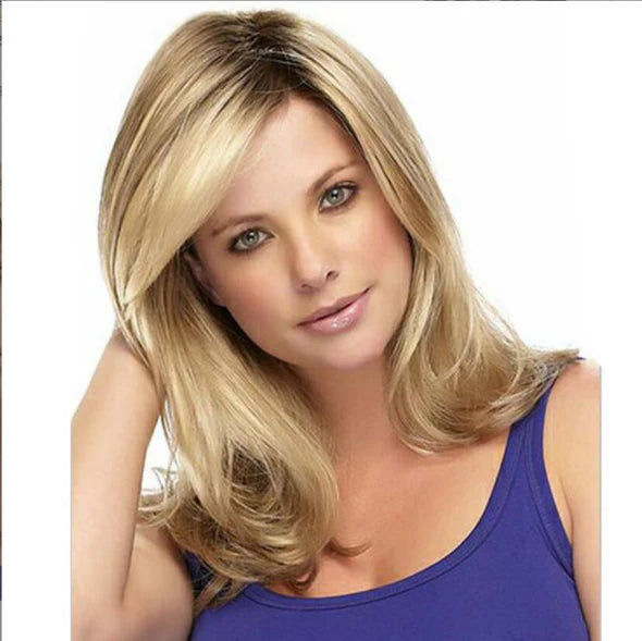 Ombré blond kořínky tmavě hnědá dlouhá kudrnatá vlnitá paruka