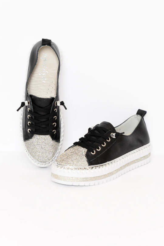 Křišťálově stříbrné kožené tenisky – 50% sleva po omezenou dobu