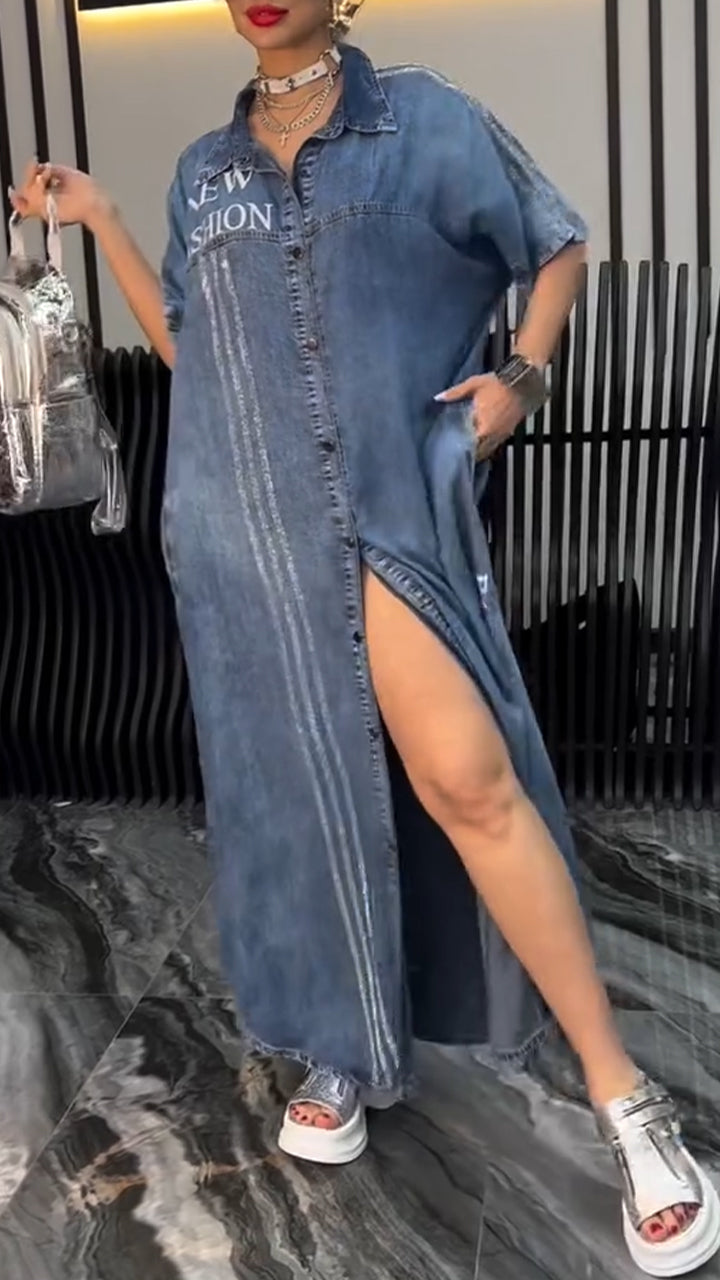 Dámské šaty s klopami z tencelového denimu, pohodlné a módní