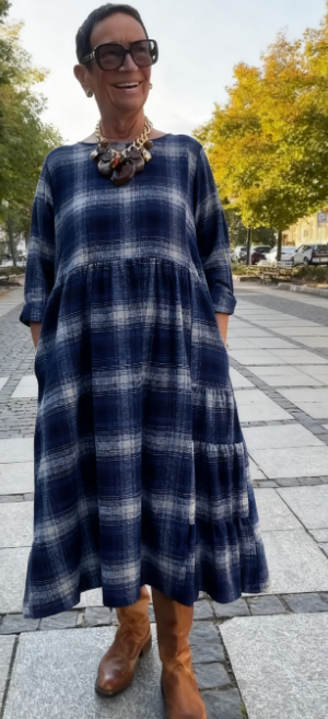 💥🔥👗【S-5XL】Retro kostkované volné šaty s tříčtvrtečním rukávem