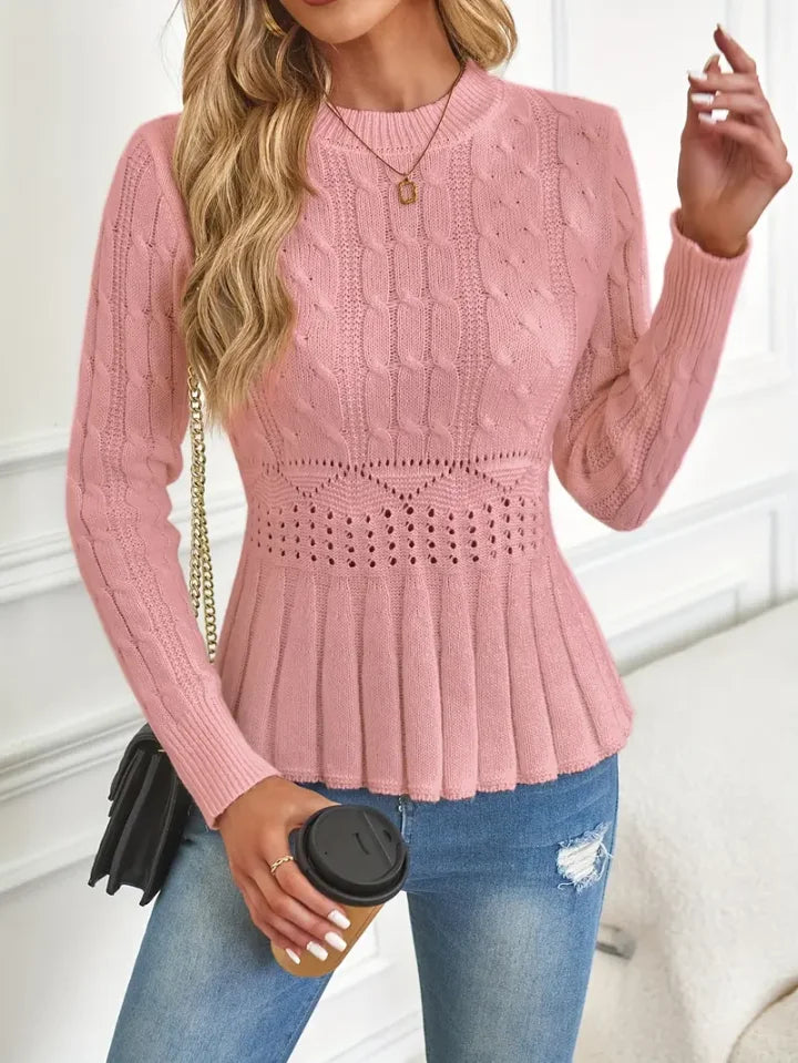 ✨Dámská halenka z tlustého pleteného materiálu s kulatým výstřihem a dlouhým rukávem