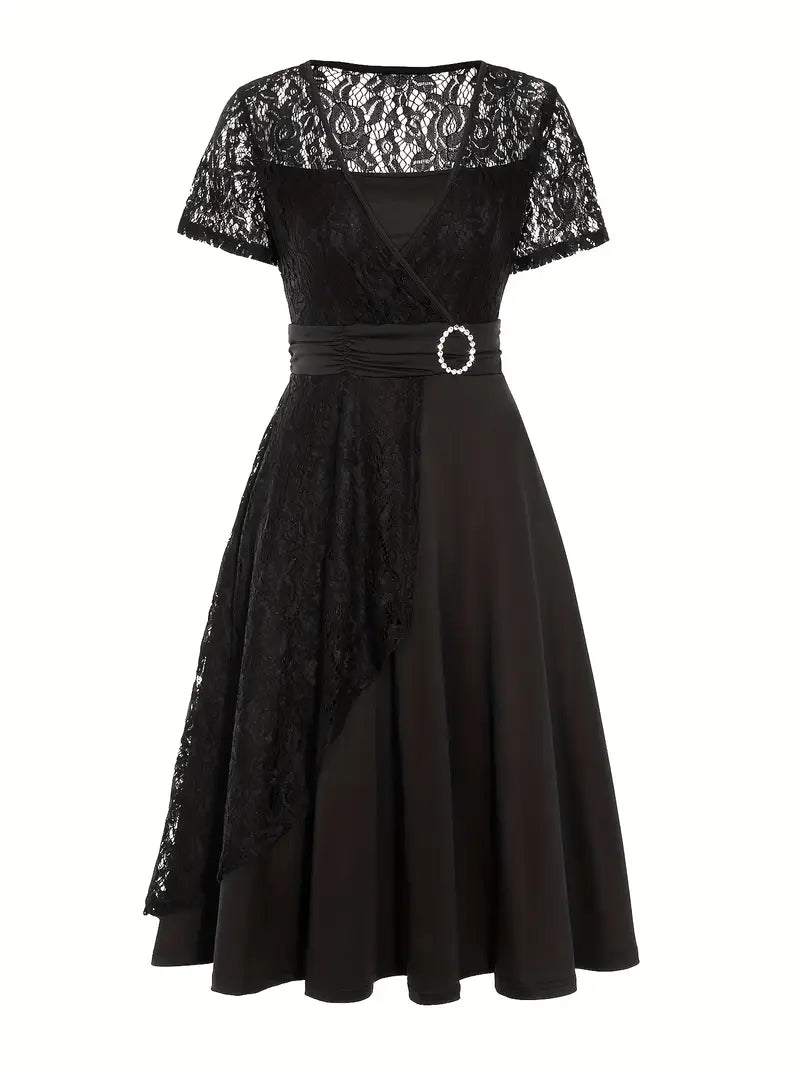 Elegantní dámské krajkové šaty s výstřihem do V