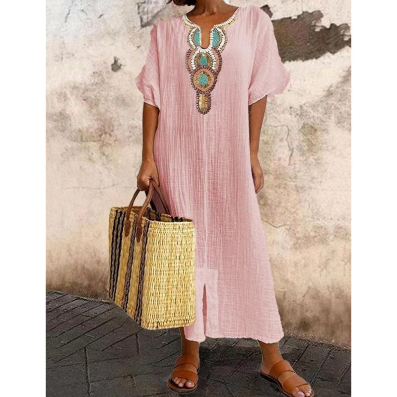 [S-4XL]🌿 Volné šaty s výšivkou z bavlny a lnu