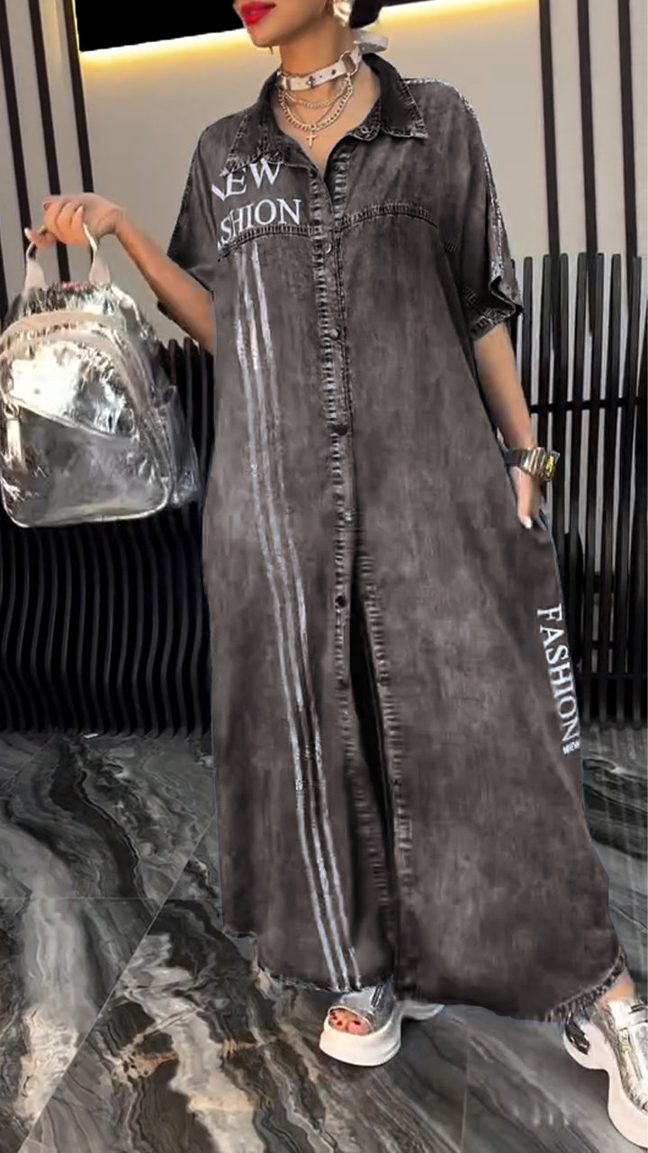 Dámské šaty s klopami z tencelového denimu, pohodlné a módní