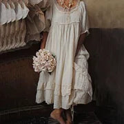 Vintage bavlněná a lněná vrstvená nařasená pohodlná dlouhá sukně