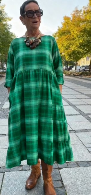 💥🔥👗【S-5XL】Retro kostkované volné šaty s tříčtvrtečním rukávem