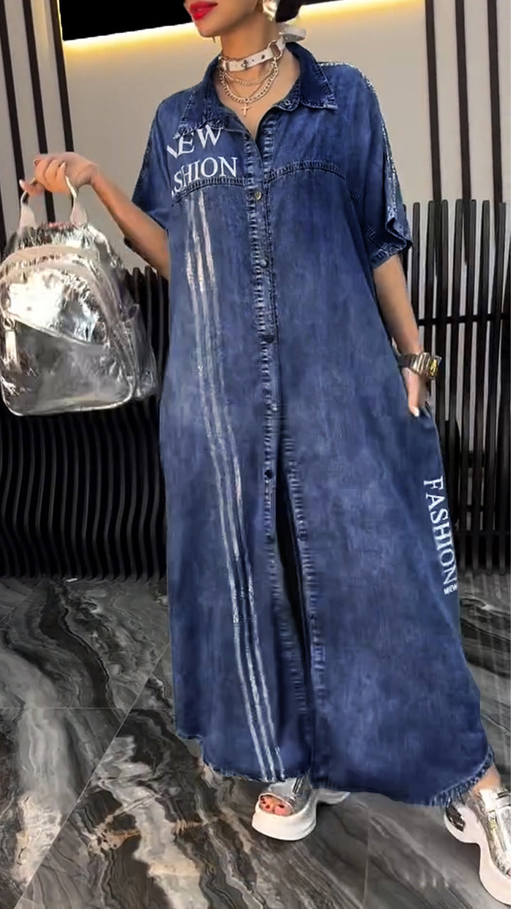 Dámské šaty s klopami z tencelového denimu, pohodlné a módní
