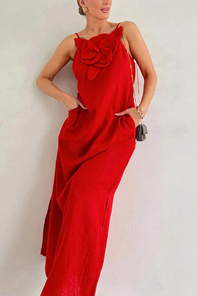 Vestido comprido de linho misto 2025