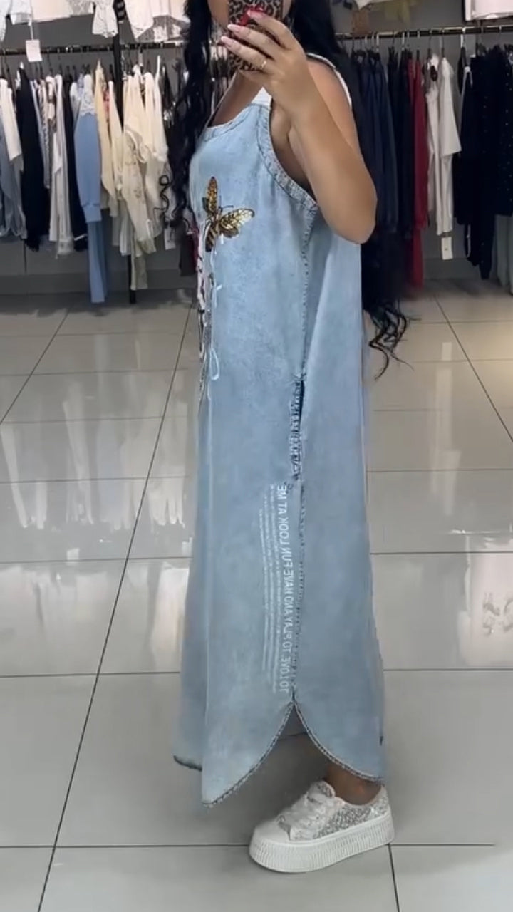 Dámské volné ležérní šaty s výstřihem do U a potiskem Wash Water