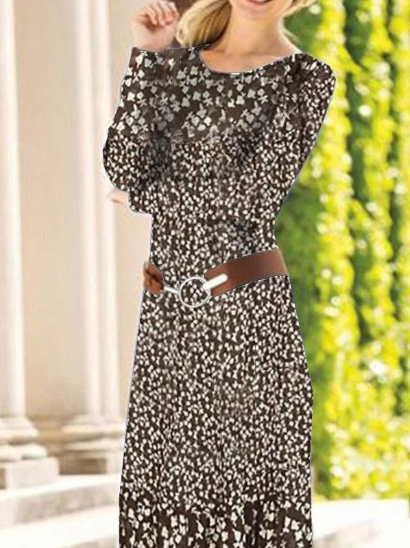 Dámské jarní/podzimní květinově pletené midi šaty s dlouhým rukávem