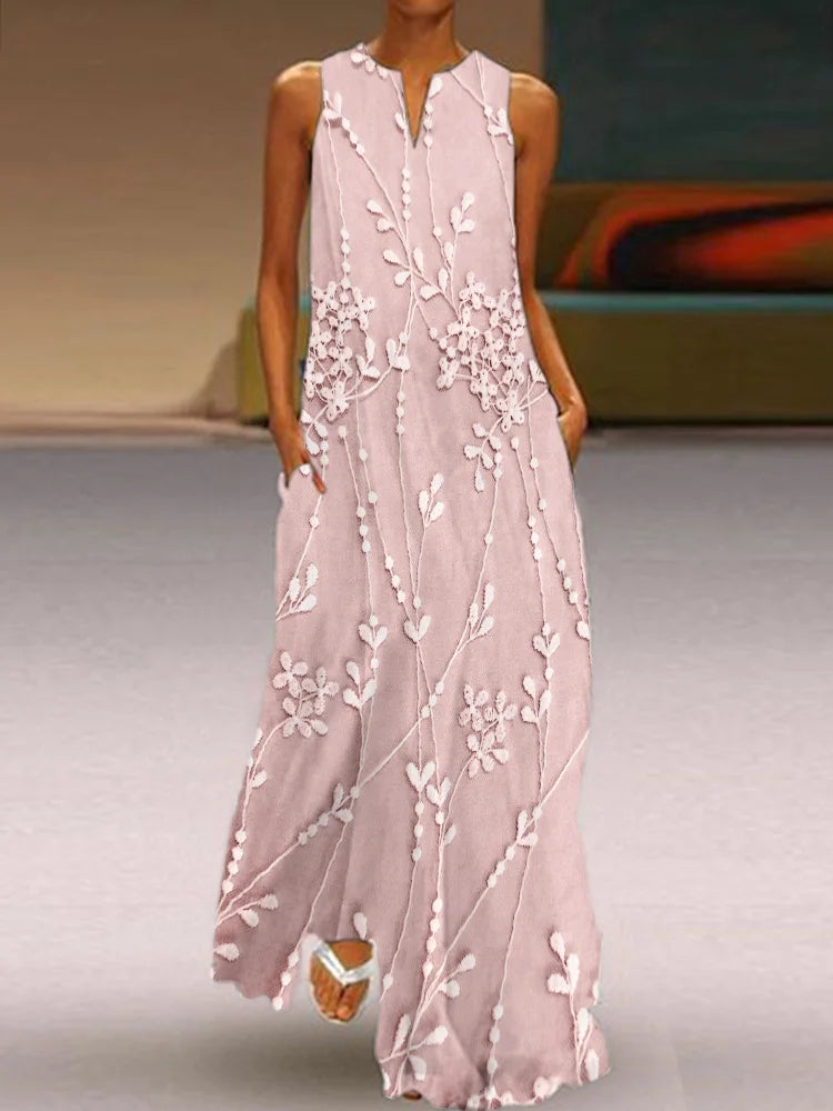 Elegantní splývavé maxi šaty s květinovou krajkou vyšívané