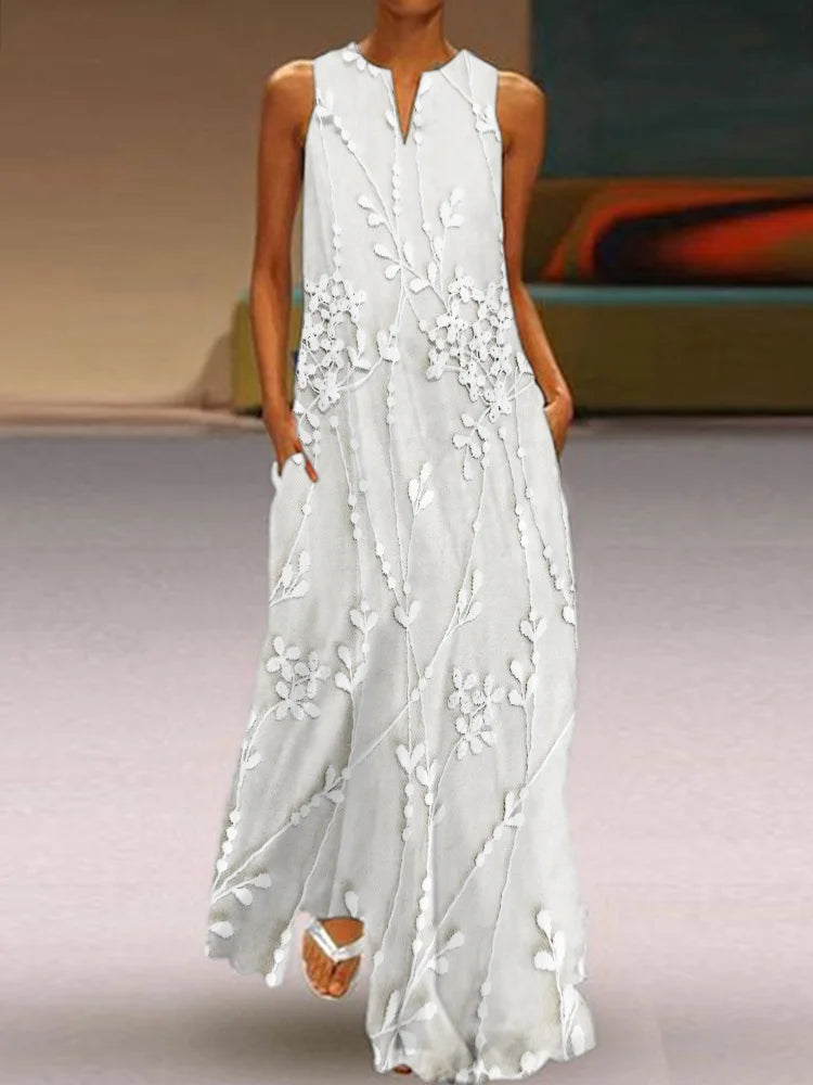 Elegantní splývavé maxi šaty s květinovou krajkou vyšívané