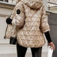 Dámská podzimní a zimní diamantová patchworková bavlněná bunda s dlouhým rukávem a kapucí