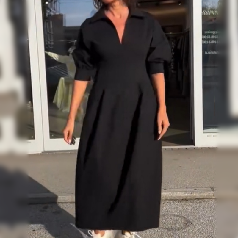 Vestido midi para mulher com decote em V e abas na cintura