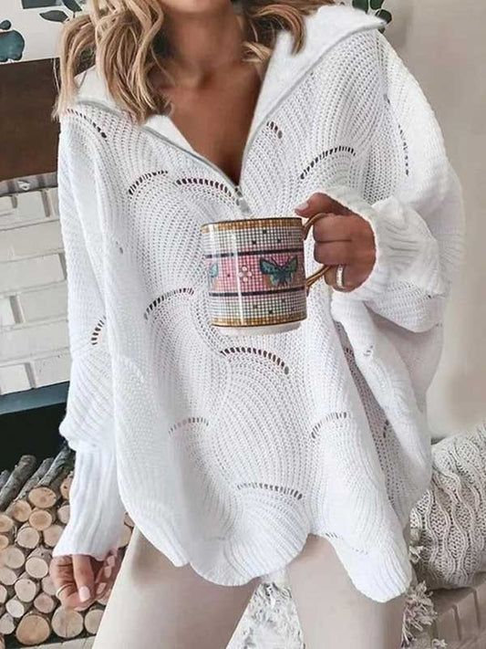 Bílý svetr se zipem do V s dlouhým rukávem