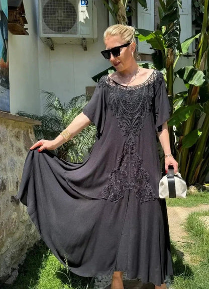 Česká jednobarevná dlouhá sukně z bavlny a lnu