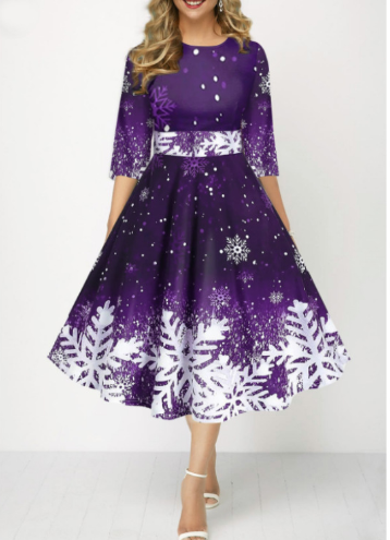 Zimska božićna europska i američka modna haljina s temperamentnim pahuljama do struka