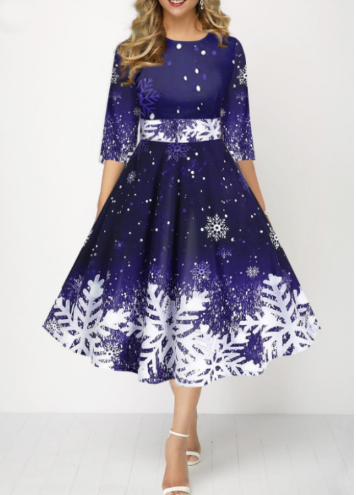 Zimska božićna europska i američka modna haljina s temperamentnim pahuljama do struka