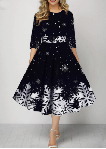 Zimska božićna europska i američka modna haljina s temperamentnim pahuljama do struka