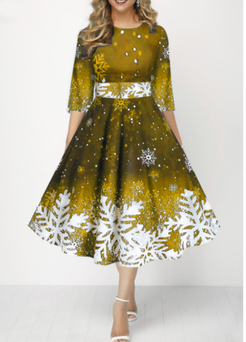 Zimska božićna europska i američka modna haljina s temperamentnim pahuljama do struka