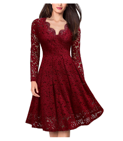 2023 nové dámské elegantní krajkové šaty s výstřihem do V s dlouhým rukávem