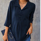 2022 Cotton And Linen Solid Color Lapel Slit Dovetail Three-quarter Sleeve Women’s Shirt