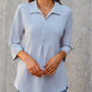 2022 Cotton And Linen Solid Color Lapel Slit Dovetail Three-quarter Sleeve Women’s Shirt