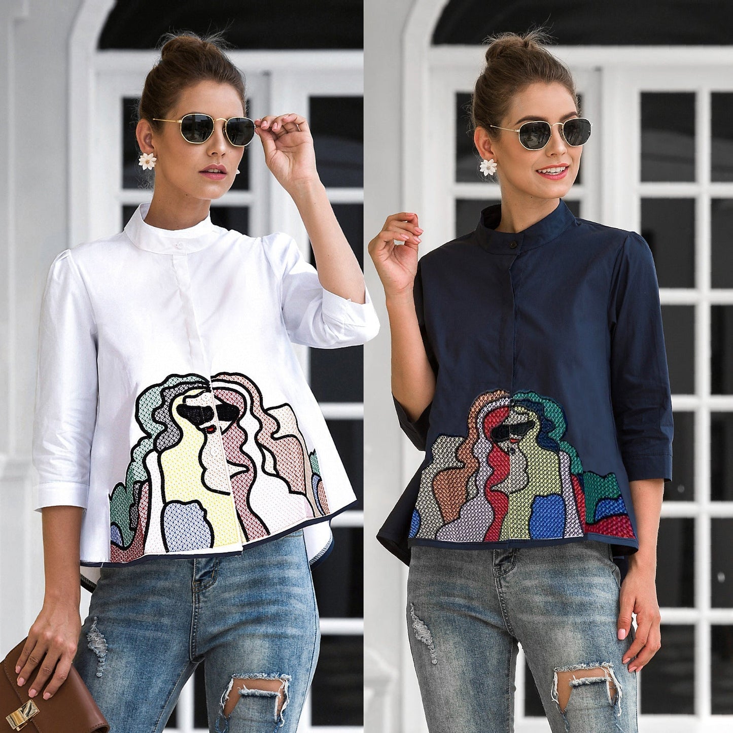 Podzimní nový styl - vyšívaná košile s potiskem