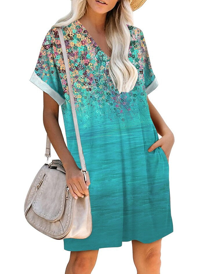 Volné šaty s krátkým rukávem ve tvaru V