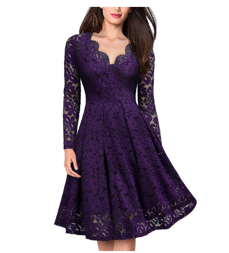 2023 nové dámské elegantní krajkové šaty s výstřihem do V s dlouhým rukávem