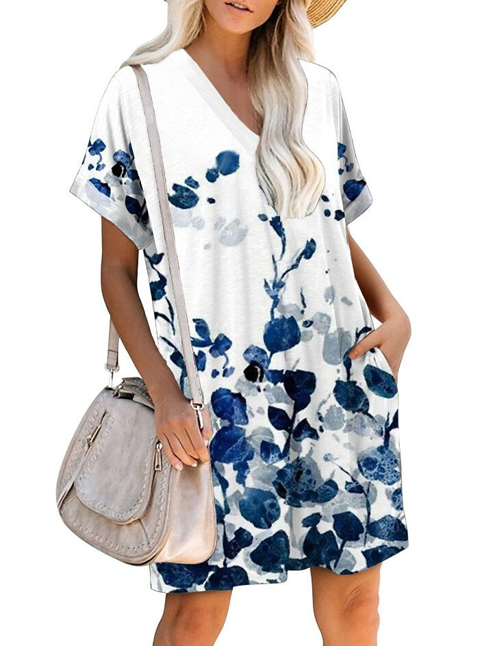 Volné šaty s krátkým rukávem ve tvaru V