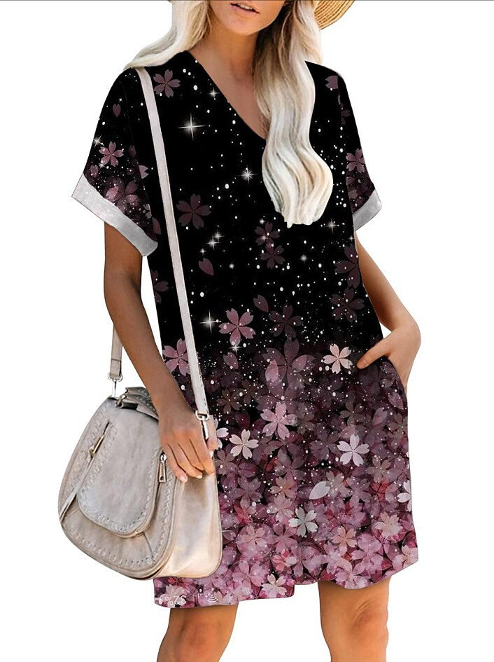 Volné šaty s krátkým rukávem ve tvaru V