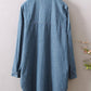 MODRÁ DŽÍNOVÁ KOŠILE Z BAVLNY A LNU VOLNÝ KOŠILOVÝ TOP