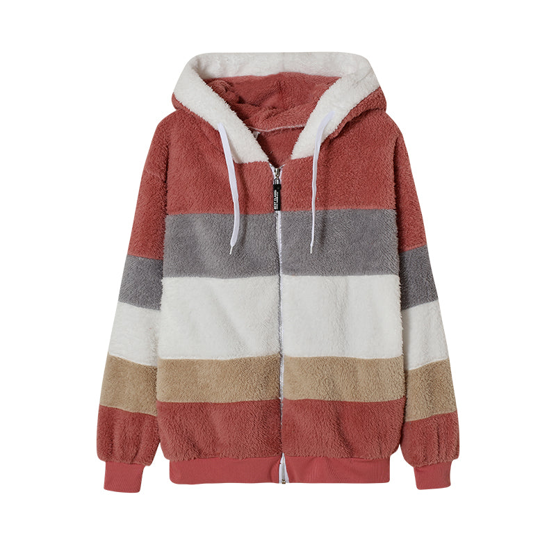 2022 podzimní a zimní nový sametový kabát z beránka s kapsou na zip a kapucí