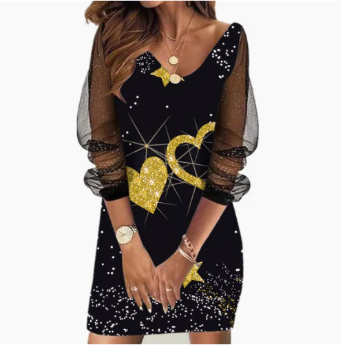 Dámské šaty z průhledné síťoviny s flitry