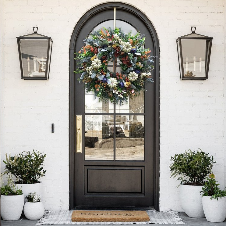 Podzimní výprodej🔥Bílý dýňový věnec Ranunculus