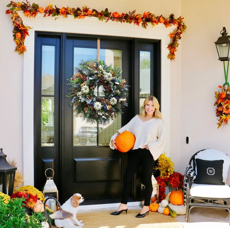 Podzimní výprodej🔥Bílý dýňový věnec Ranunculus