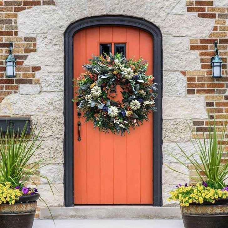 Podzimní výprodej🔥Bílý dýňový věnec Ranunculus