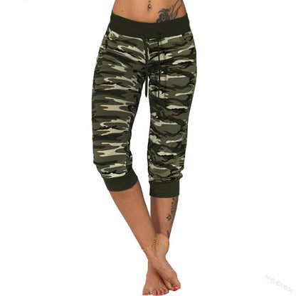 Dámské kalhoty se stahovací šňůrkou na jógu Camo Print
